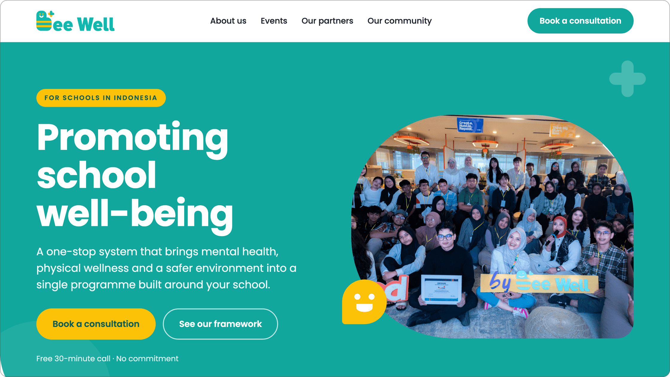 The new menu bar with Book a consultation, and the hero with two calls to action.